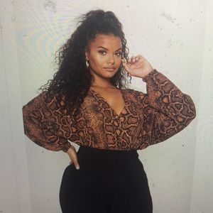 Plus Rust Snake Print Crepe Plunge Bodysuit(PLT+)